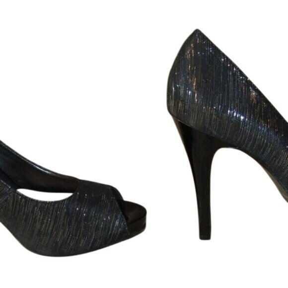 Nine West Black Peep-Toe High Heel Pumps Shimmery Black Size 8 - Picture 5 of 7